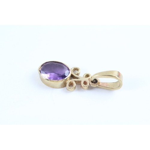 41 - 9ct gold amethyst drop pendant (1.6g)