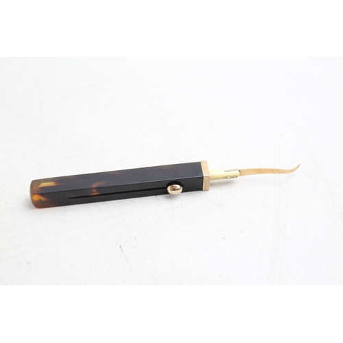 417 - Antique Tortoise Shell & 9ct Gold Retractable Toothpick