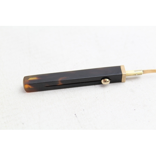 417 - Antique Tortoise Shell & 9ct Gold Retractable Toothpick