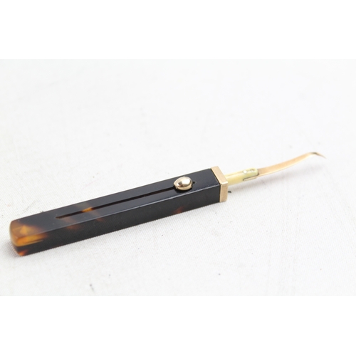 417 - Antique Tortoise Shell & 9ct Gold Retractable Toothpick