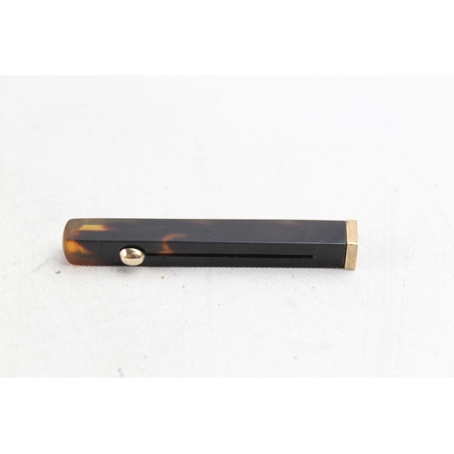 417 - Antique Tortoise Shell & 9ct Gold Retractable Toothpick