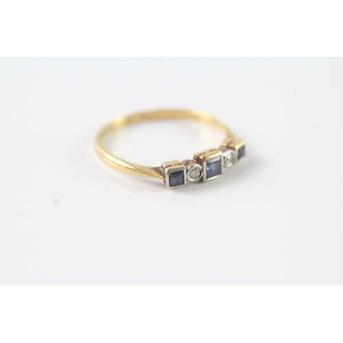 42 - 18ct gold & platinum diamond & sapphire five stone dress ring (1.8g) Size O 1/2