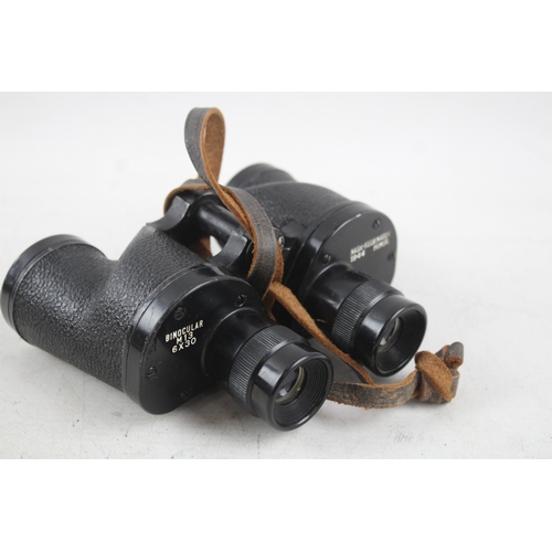 432 - Vintage M13 6x30 Nash-Kelvinator 1944 H.M.R. Military Binoculars Working w/ Case