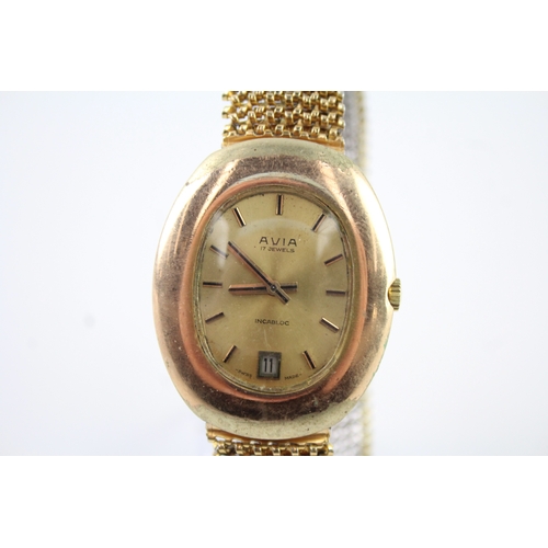 468 - Vintage Avia Rolled Gold Oval Dial Watch Hand Wind WATCH RUNS