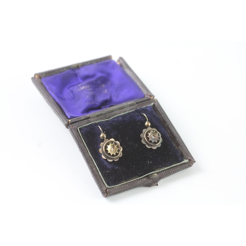 47 - 15ct antique gold diamond drop earrings W/ original fitted box (2.3g)