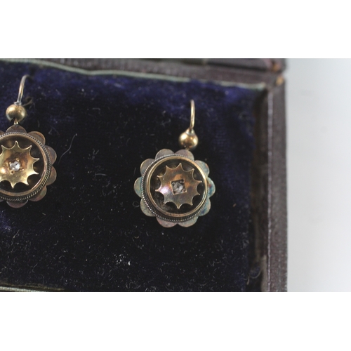 47 - 15ct antique gold diamond drop earrings W/ original fitted box (2.3g)