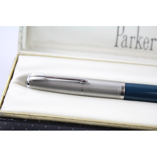 483 - 2 x Vintage Parker 51 Fountain Pens w/ 14ct Gold Nibs WRITING Boxed