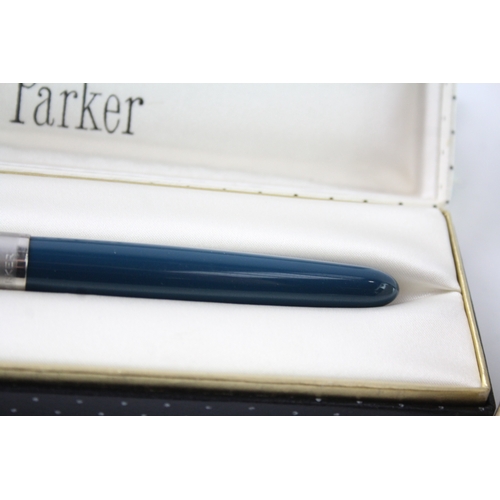 483 - 2 x Vintage Parker 51 Fountain Pens w/ 14ct Gold Nibs WRITING Boxed