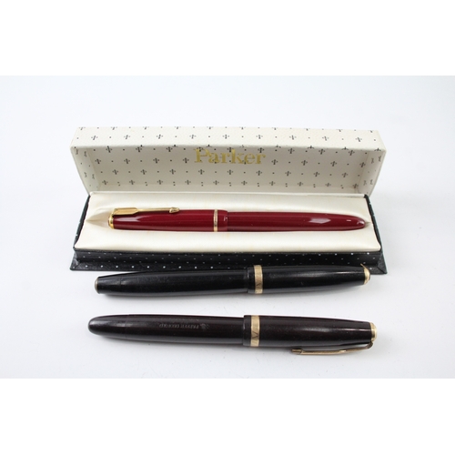 485 - 3 x Vintage Parker Duofold Fountain Pens w/ 14ct Gold Nibs WRITING