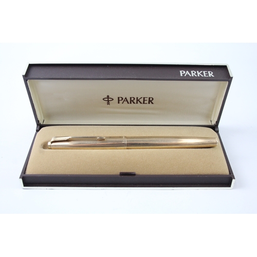 486 - Vintage Parker 61 Gold Plated Fountain Pen w/ 14ct Gold Nibs WRITING Boxed