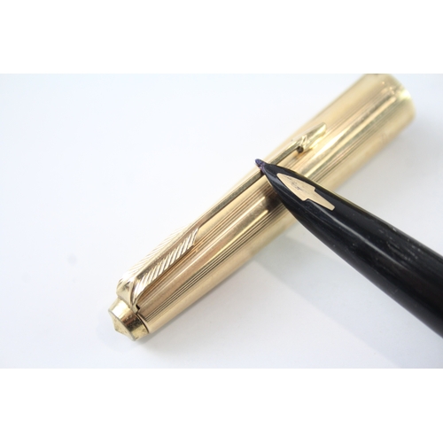 486 - Vintage Parker 61 Gold Plated Fountain Pen w/ 14ct Gold Nibs WRITING Boxed