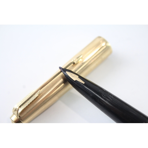 486 - Vintage Parker 61 Gold Plated Fountain Pen w/ 14ct Gold Nibs WRITING Boxed