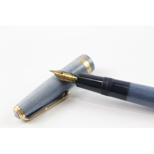 492 - Vintage Parker Duofold Blue Fountain Pen w/ 14ct Gold Nibs WRITING Boxed