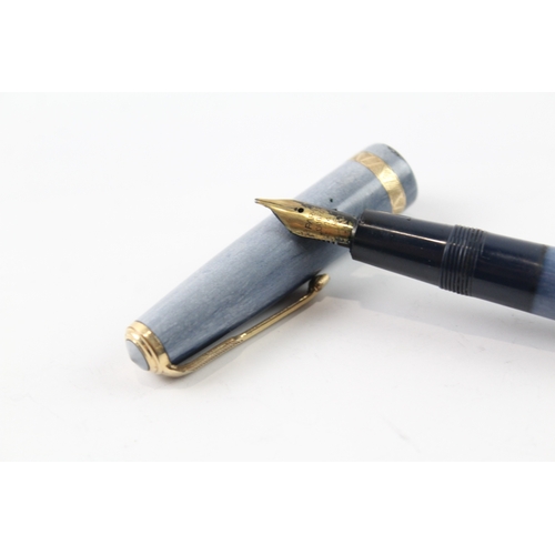 492 - Vintage Parker Duofold Blue Fountain Pen w/ 14ct Gold Nibs WRITING Boxed