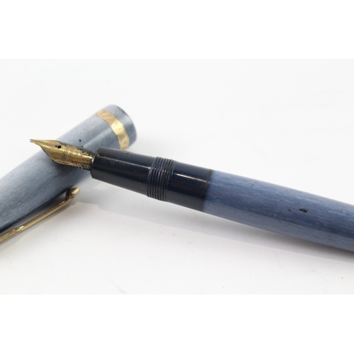 492 - Vintage Parker Duofold Blue Fountain Pen w/ 14ct Gold Nibs WRITING Boxed