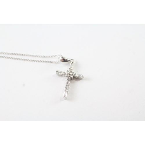 56 - 9ct white gold diamond cross pendant necklace (1g)