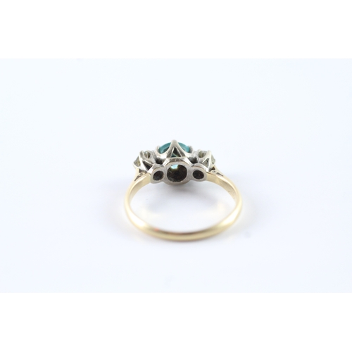 57 - 18ct gold diamond & blue zircon trilogy dress ring (3.1g) Size N