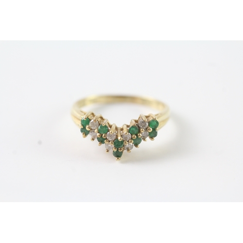 61 - 14ct gold emerald & diamond cluster dress ring (2.5g) Size N 1/2