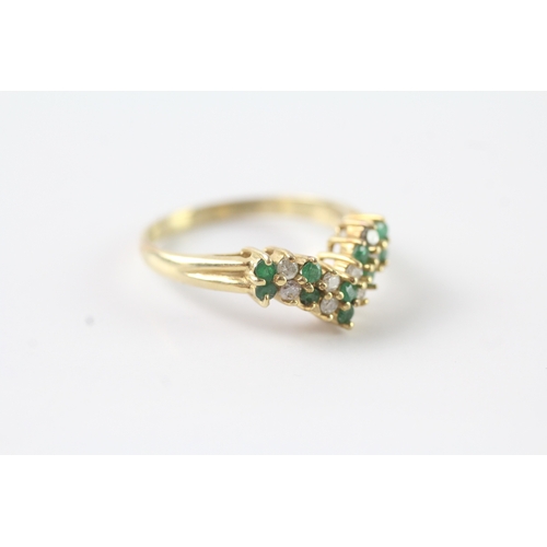 61 - 14ct gold emerald & diamond cluster dress ring (2.5g) Size N 1/2