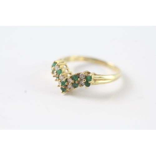 61 - 14ct gold emerald & diamond cluster dress ring (2.5g) Size N 1/2