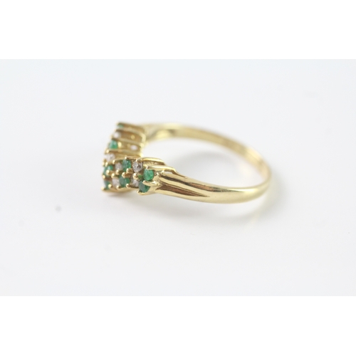 61 - 14ct gold emerald & diamond cluster dress ring (2.5g) Size N 1/2