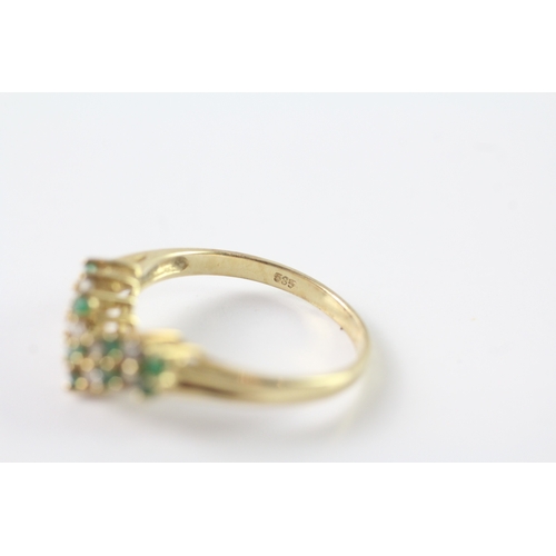 61 - 14ct gold emerald & diamond cluster dress ring (2.5g) Size N 1/2