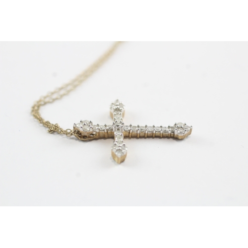 65 - 9ct gold diamond cross pendant necklace (2.5g)