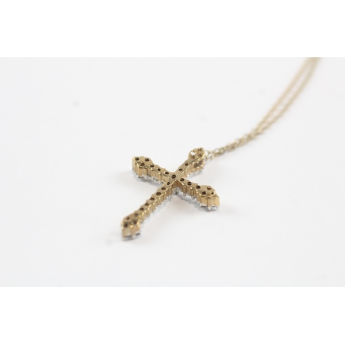 65 - 9ct gold diamond cross pendant necklace (2.5g)