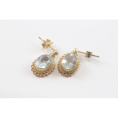 69 - 9ct gold aquamarine drop earrings (1.8g)