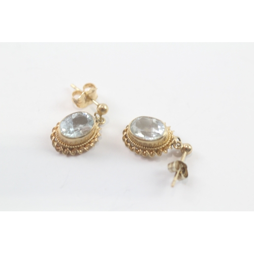 69 - 9ct gold aquamarine drop earrings (1.8g)