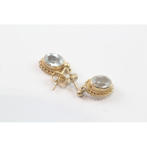 69 - 9ct gold aquamarine drop earrings (1.8g)