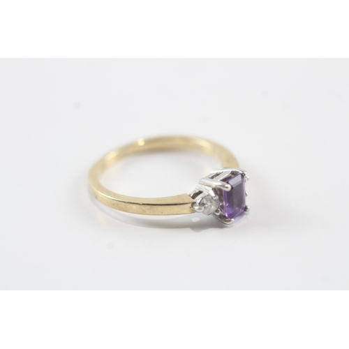 7 - 9ct gold diamond & amethyst trilogy dress ring (3.1g) Size O 1/2