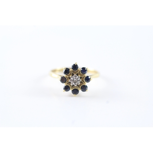 78 - 18ct gold diamond & sapphire cluster dress ring (3.4g) Size L 1/2