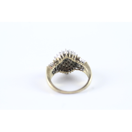 83 - 9ct gold diamond cluster cocktail ring (6g) Size O