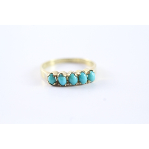 87 - 14ct gold turquoise five stone half eternity ring (2.9g) Size P