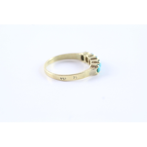 87 - 14ct gold turquoise five stone half eternity ring (2.9g) Size P