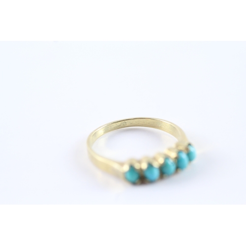 87 - 14ct gold turquoise five stone half eternity ring (2.9g) Size P