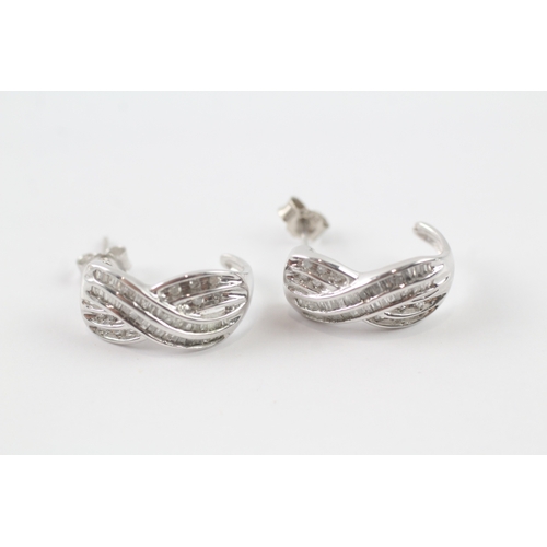 92 - 9ct white gold twisted hoop earrings (3g)