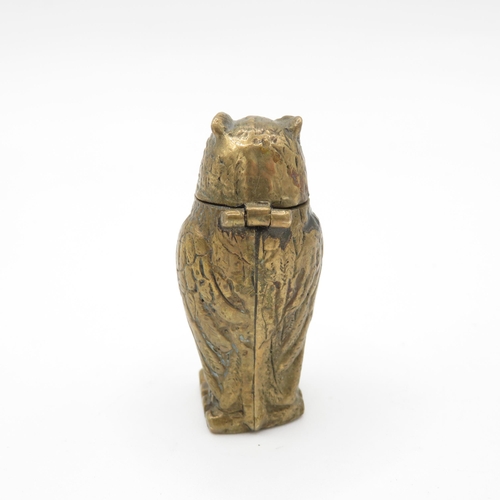 398 - Antique Brass Novelty Owl Vesta Case