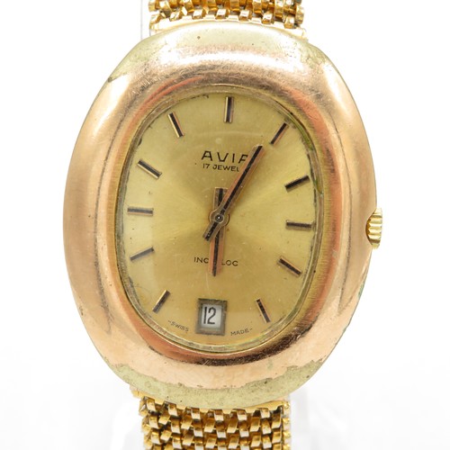 468 - Vintage Avia Rolled Gold Oval Dial Watch Hand Wind WATCH RUNS