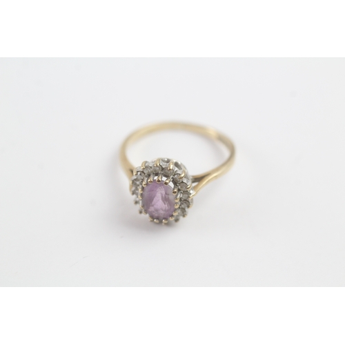 100 - 9ct gold vintage amethyst & diamond cluster ring (1.9g) Size K