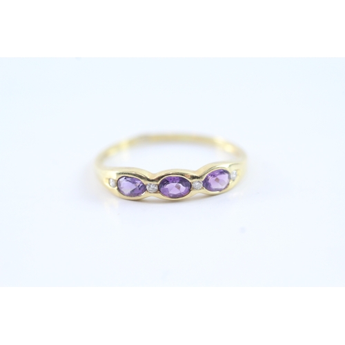 102 - 18ct gold oval cut amethyst & diamond half eternity ring, bezel set (1.7g)