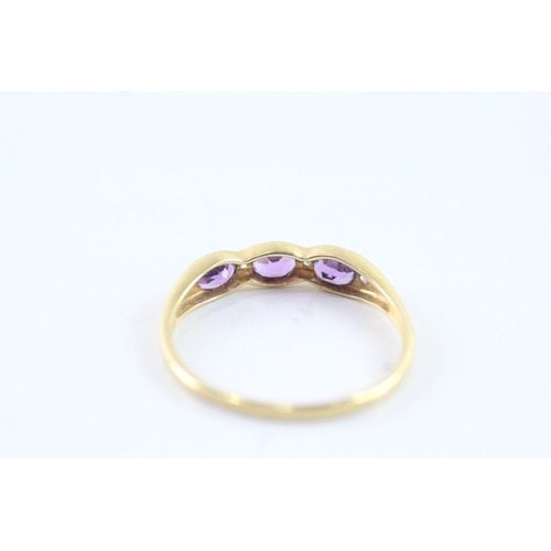 102 - 18ct gold oval cut amethyst & diamond half eternity ring, bezel set (1.7g)