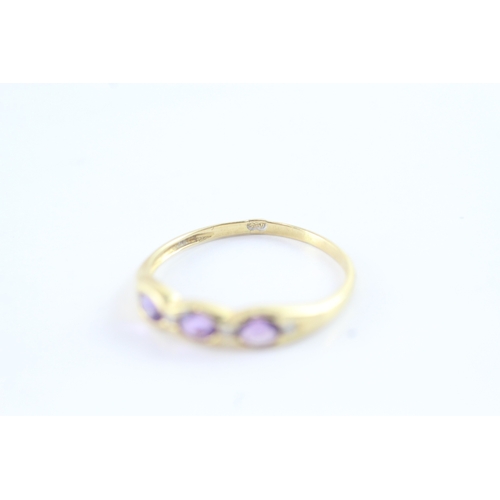 102 - 18ct gold oval cut amethyst & diamond half eternity ring, bezel set (1.7g)