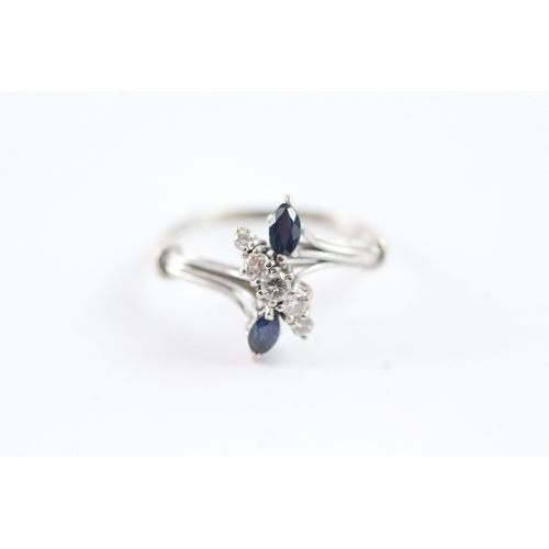 107 - 14ct gold sapphire & diamond dress ring, claw set (3.2g) Size R