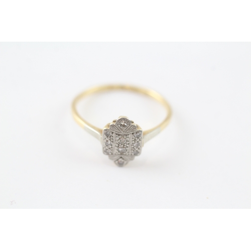 128 - 18ct gold & platinum art nouveau diamond dress ring (2.6g) Size O 1/2