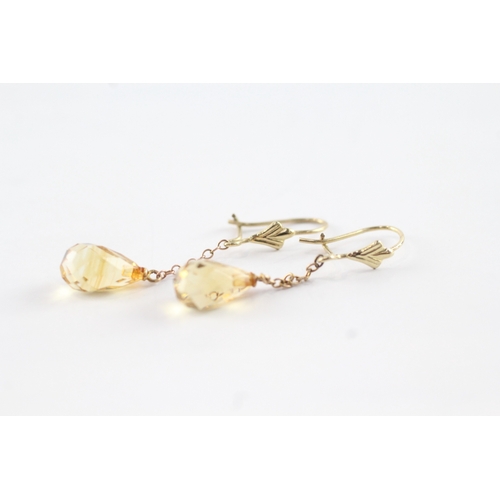 13 - 9ct gold faceted citrine drop earrings (1.3g)