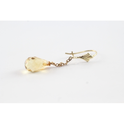 13 - 9ct gold faceted citrine drop earrings (1.3g)