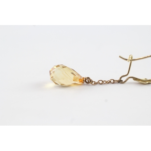 13 - 9ct gold faceted citrine drop earrings (1.3g)