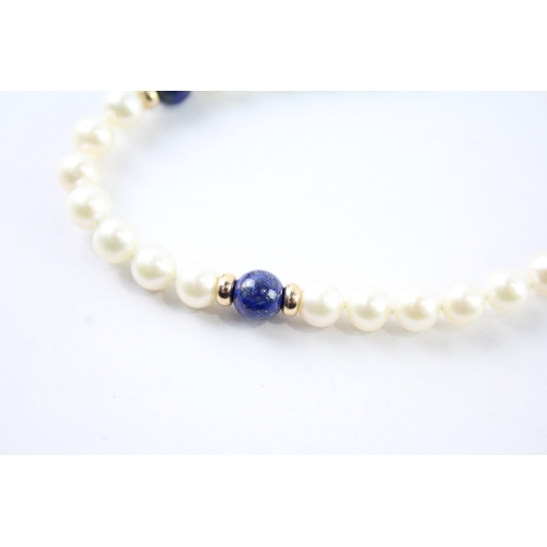 138 - 9ct gold cultured pearl & lapis lazuli necklace (20.1g)